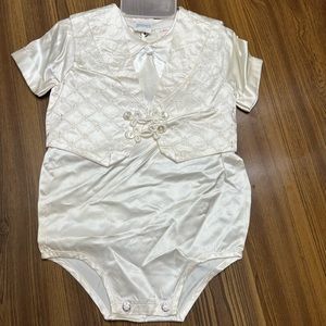 Vintage Christening Outfit. Ivory Acetate. 12 months. Excellent Condition.